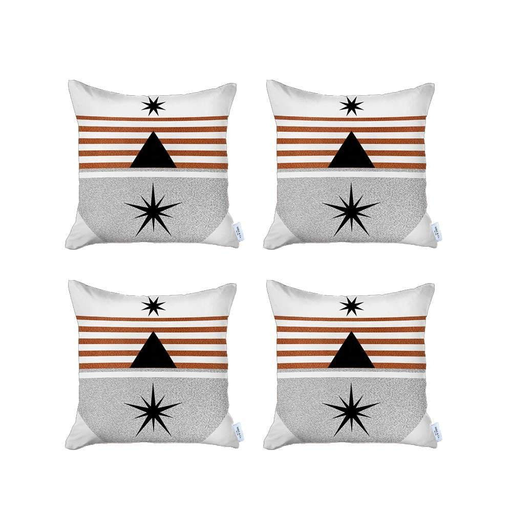 Set Of Four 18" X 18" Gray White Black And Red Polyester Abstract Zippered Pillow