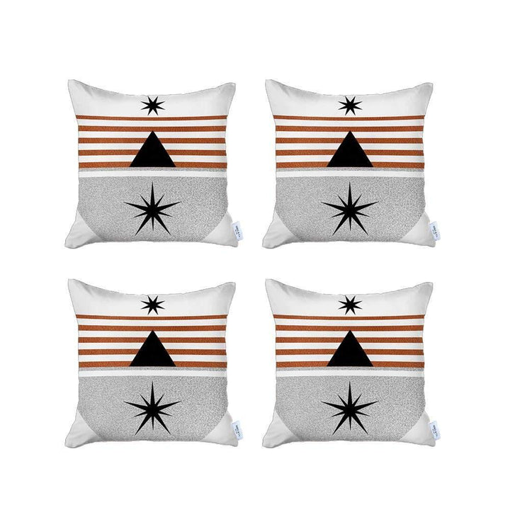 Set Of Four 18" X 18" Gray White Black And Red Polyester Abstract Zippered Pillow