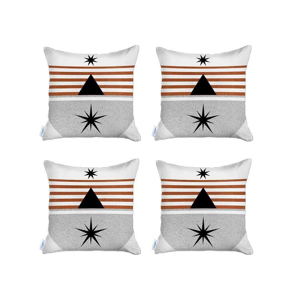 Set Of Four 18" X 18" Gray White Black And Red Polyester Abstract Zippered Pillow