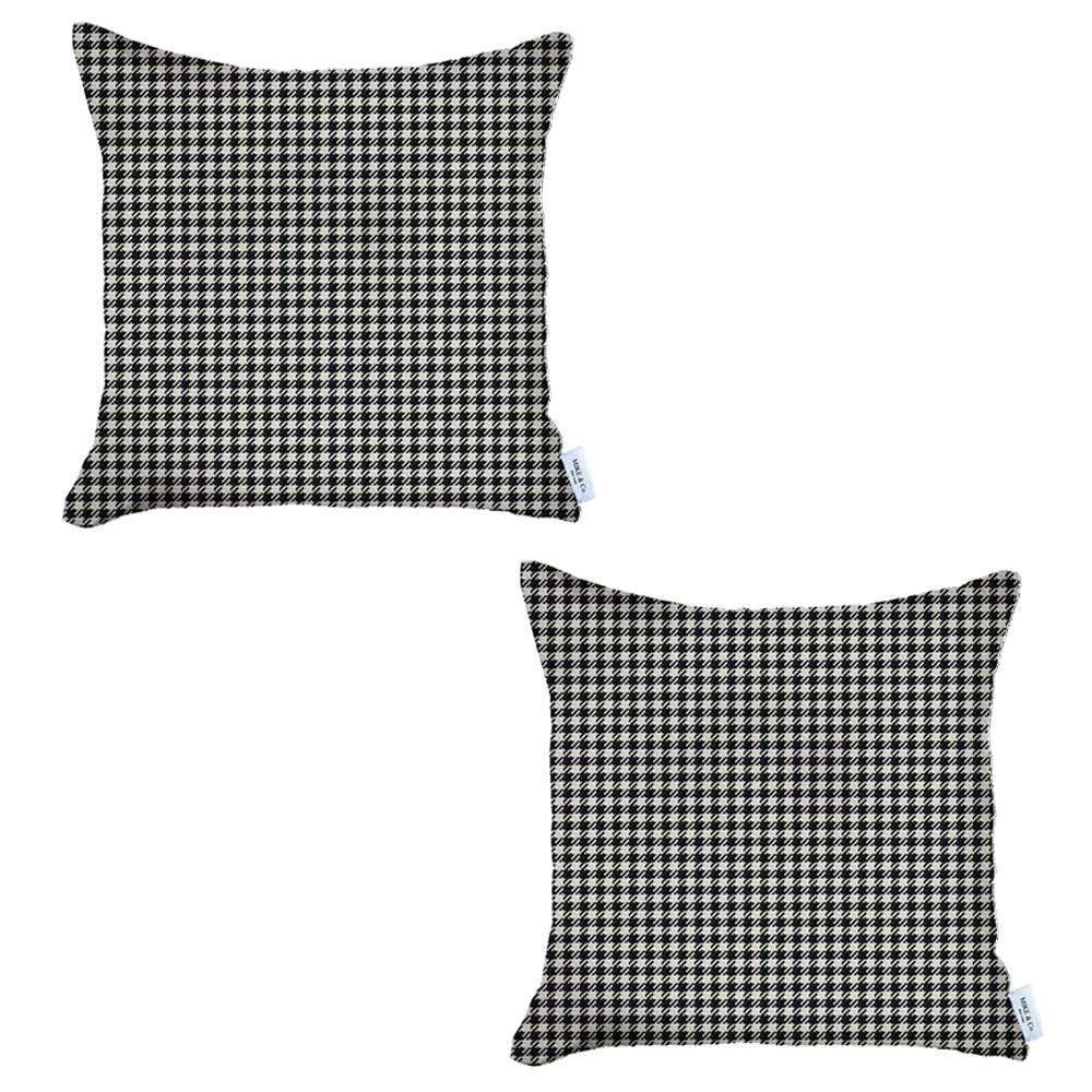 Set Of Two 18" X 18" Grey Polyester Houndstooth Zippered Pillow