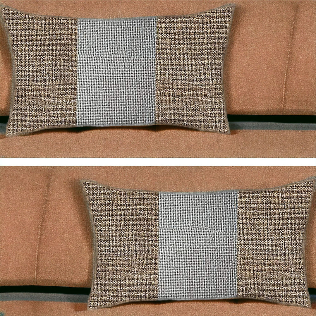 Set Of Two 20" X 12" Brown And Grey Polyester Geometric Zippered Pillow