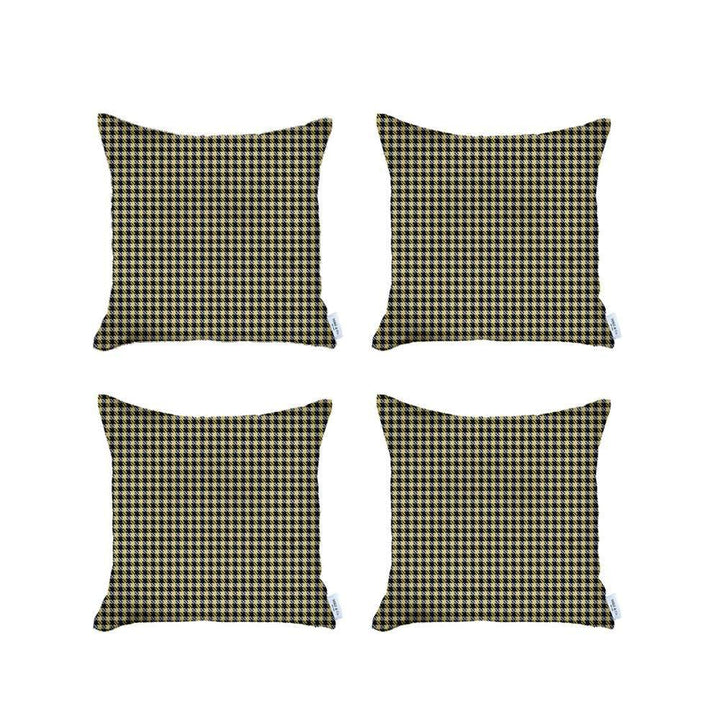 Set Of Four 18" X 18" Yellow Polyester Houndstooth Zippered Pillow