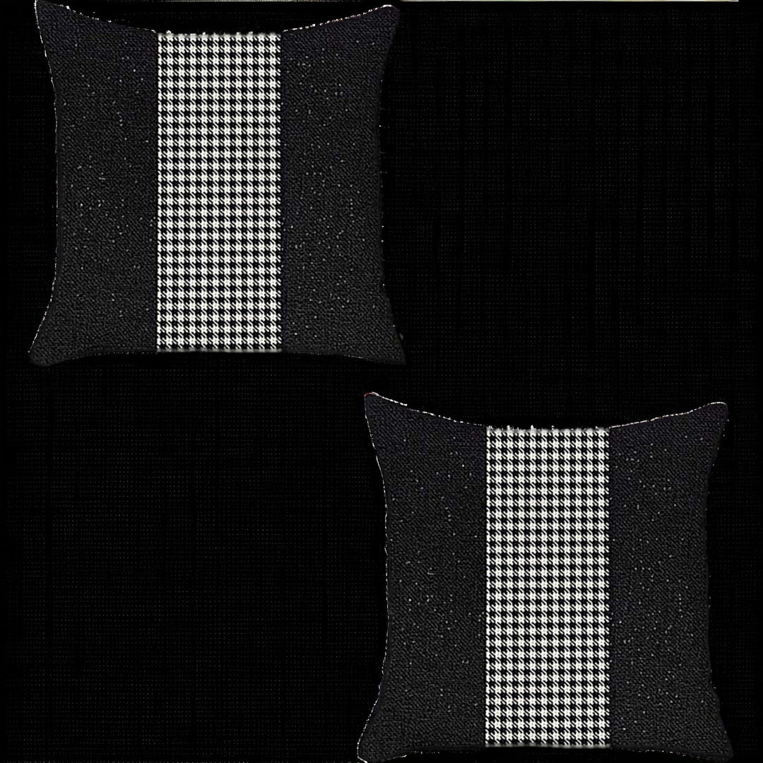 Set Of Two 18" X 18" Black And White Polyester Houndstooth Zippered Pillow