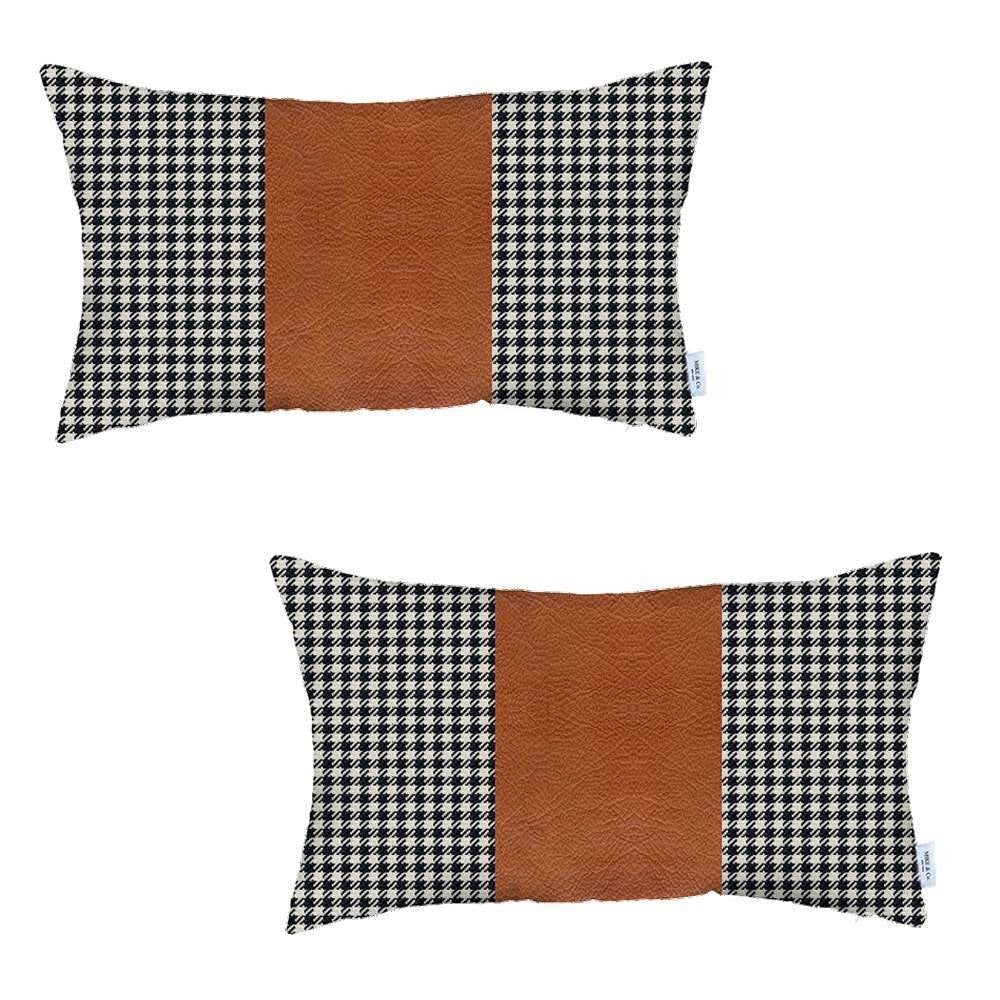 Set Of Two 20" X 12" Black And Brown Polyester Houndstooth Zippered Pillow