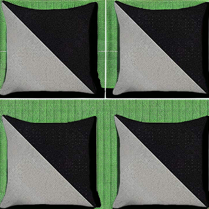 Set Of Four 18" X 18" Black And Grey Polyester Geometric Zippered Pillow