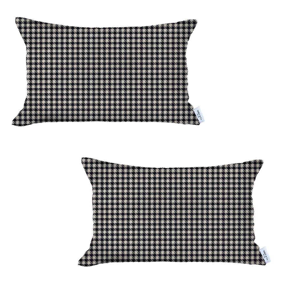 Set Of Two 20" X 12" Grey Polyester Houndstooth Zippered Pillow