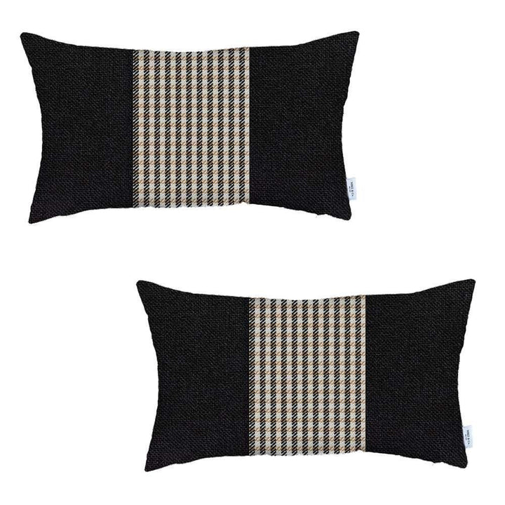 Set Of Two 20" X 12" Black And Brown Polyester Houndstooth Zippered Pillow