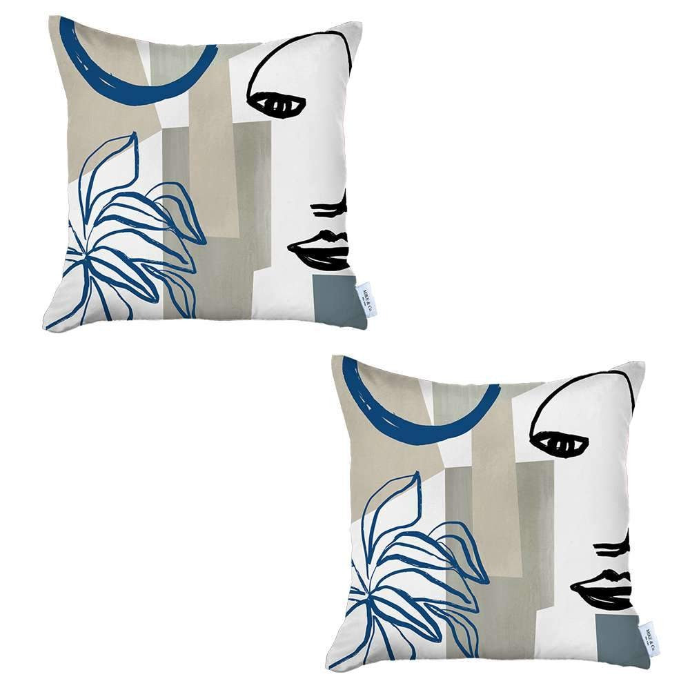 Set Of Two 18" X 18" Gray Blue And White Polyester Abstract Zippered Pillow