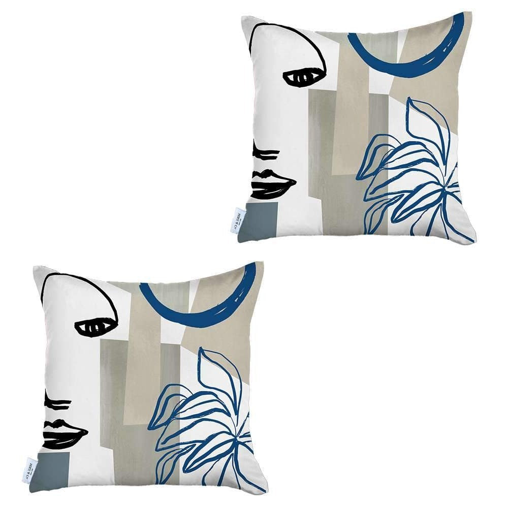 Set Of Two 18" X 18" Gray Blue And White Polyester Abstract Zippered Pillow