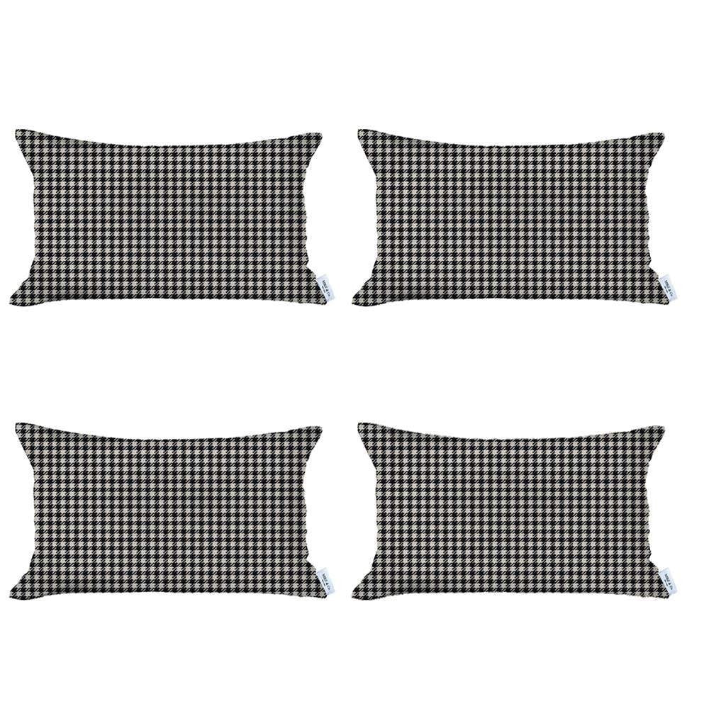 Set Of Four 20" X 12" Grey Polyester Houndstooth Zippered Pillow