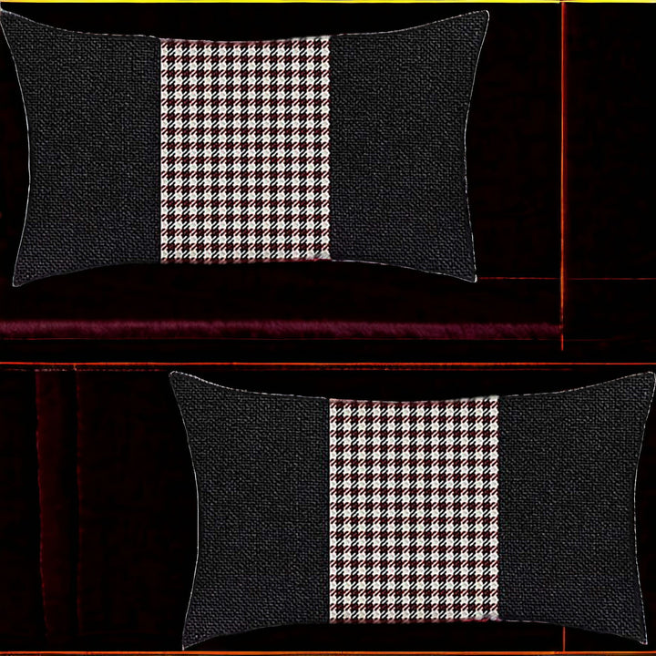 Set Of Two 20" X 12" Black And Red Polyester Houndstooth Zippered Pillow