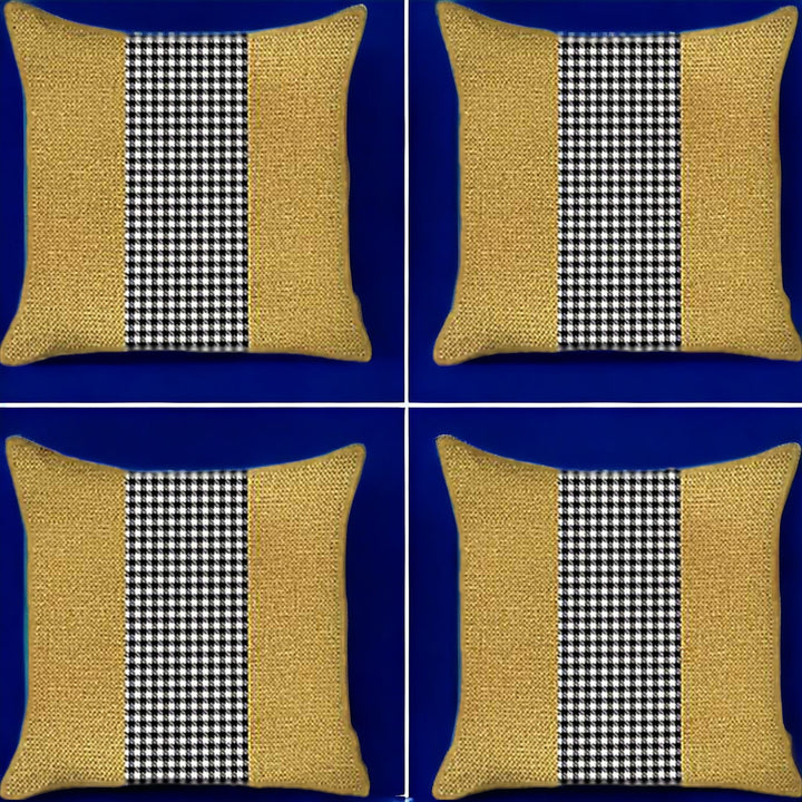 Set Of Four 18" X 18" Yellow And White Polyester Houndstooth Zippered Pillow