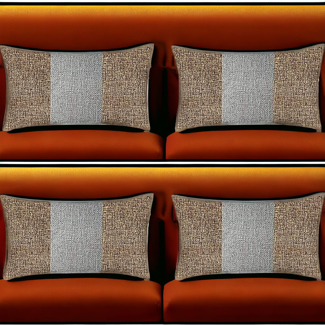 Set Of Four 20" X 12" Brown And Grey Polyester Geometric Zippered Pillow