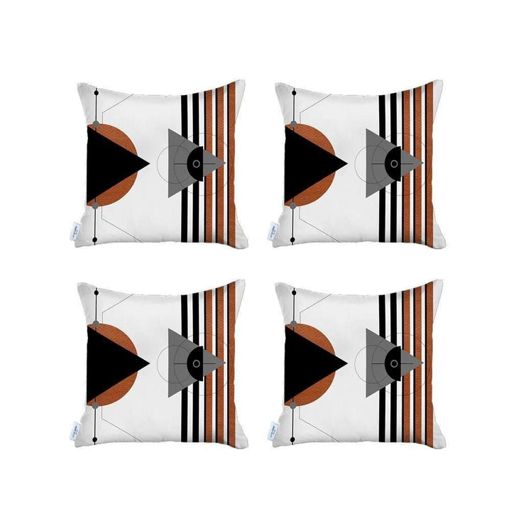 Set Of Four 18" X 18" Gray White Black And Red Polyester Abstract Zippered Pillow