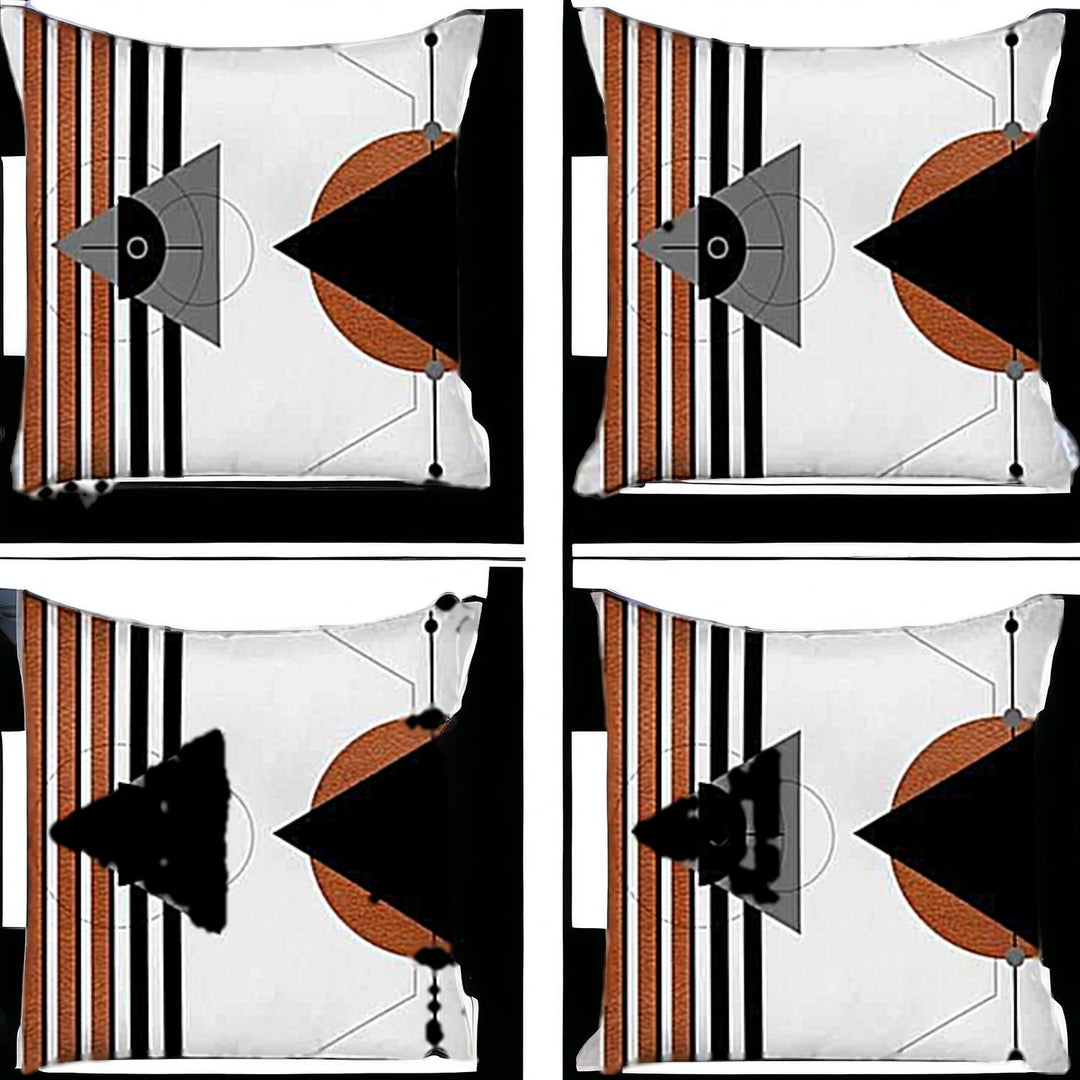 Set Of Four 18" X 18" Gray White Black And Red Polyester Abstract Zippered Pillow