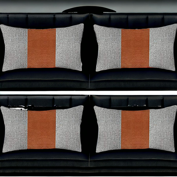 Set Of Four 20" X 12" Grey And Brown Polyester Geometric Zippered Pillow