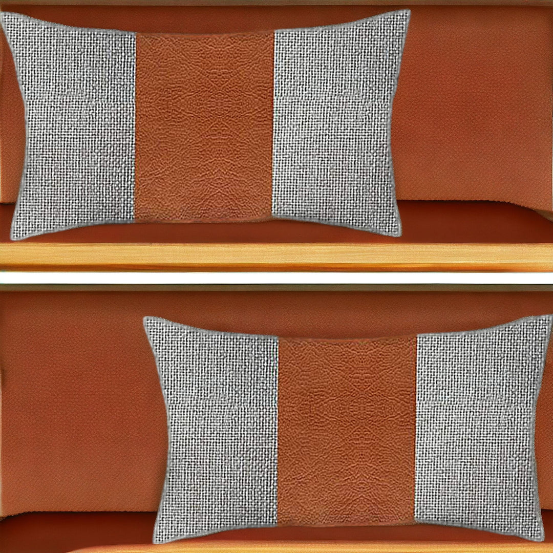 Set Of Two 20" X 12" Grey And Brown Polyester Geometric Zippered Pillow