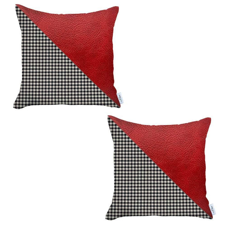 Set Of Two 18" X 18" Black And Red Polyester Houndstooth Zippered Pillow