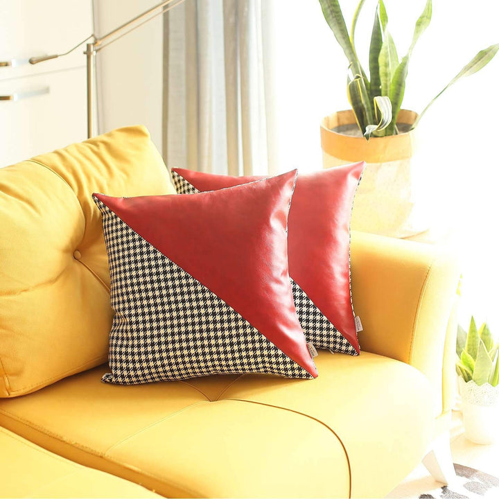 Set Of Two 18" X 18" Black And Red Polyester Houndstooth Zippered Pillow