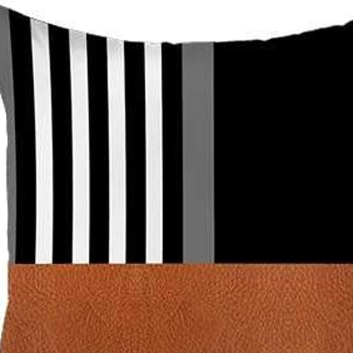 Set Of Four 18" X 18" Brown And Black Polyester Striped Zippered Pillow