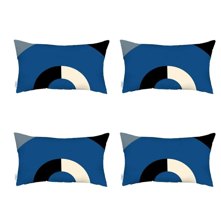 Set Of Four 20" X 12" Blue White Black And Gray Polyester Abstract Zippered Pillow