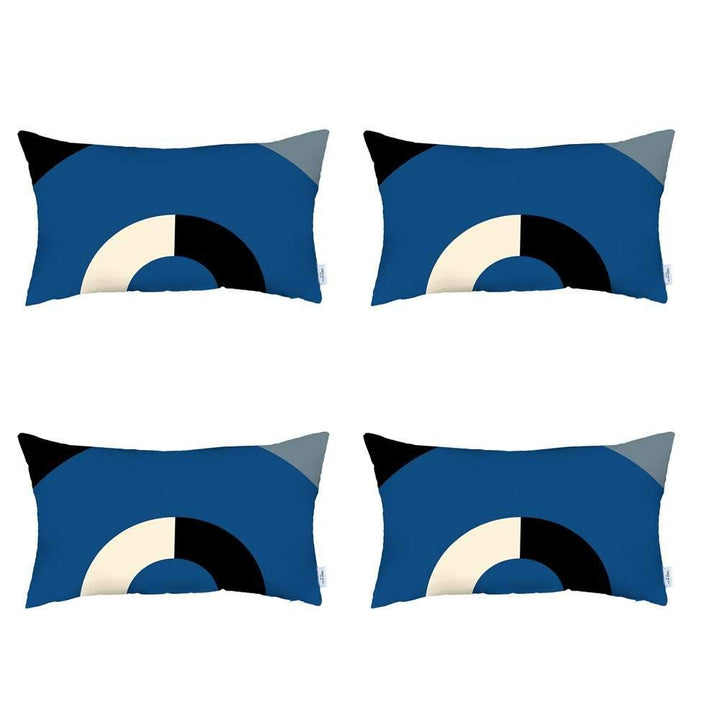 Set Of Four 20" X 12" Blue White Black And Gray Polyester Abstract Zippered Pillow