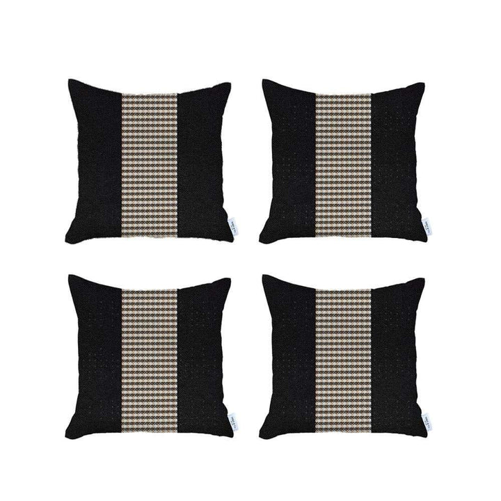 Set Of Four 18" X 18" Black And Brown Polyester Houndstooth Zippered Pillow