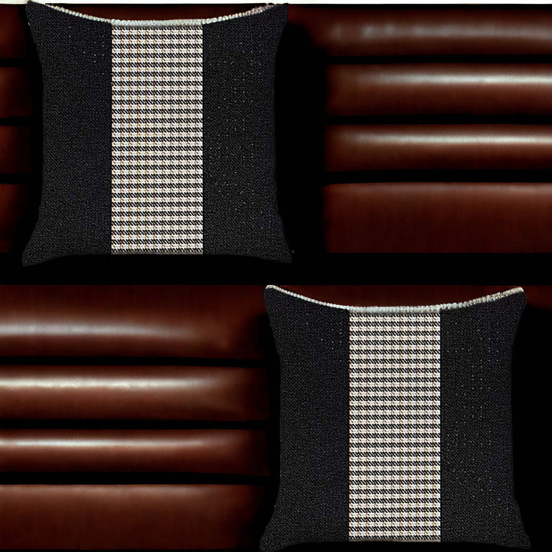 Set Of Two 18" X 18" Black And Brown Polyester Houndstooth Zippered Pillow