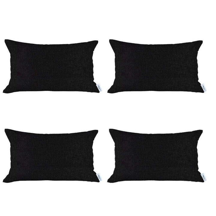 Set Of Four 20" X 12" Black Polyester Zippered Pillow