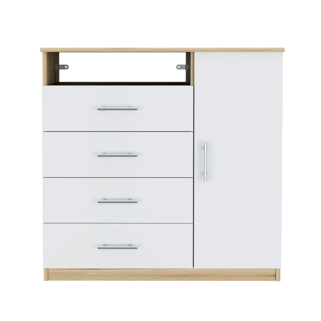 36" White and Natural Four Drawer Dresser