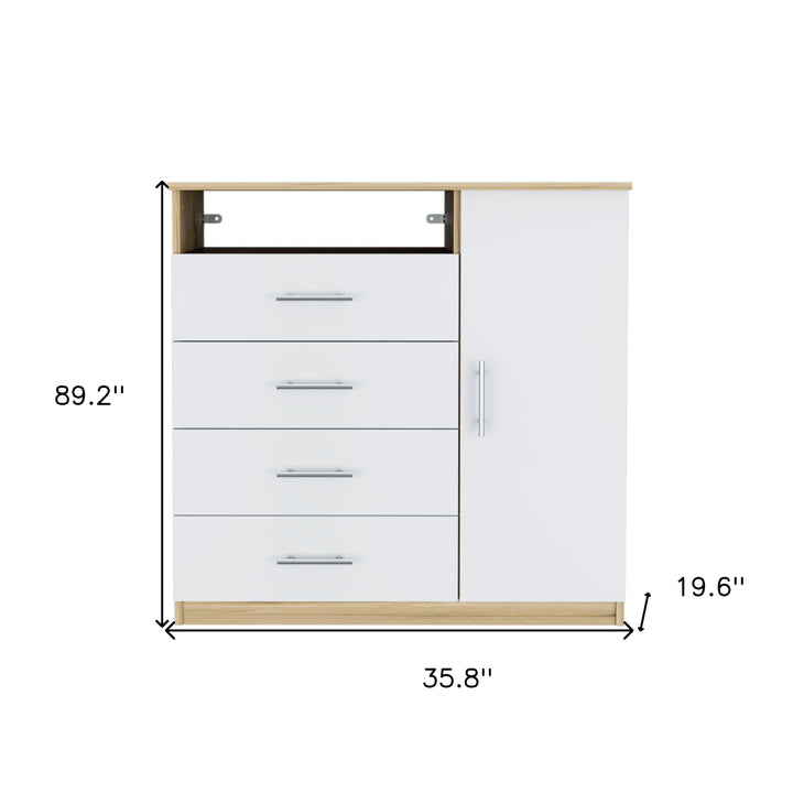 36" White and Natural Four Drawer Dresser