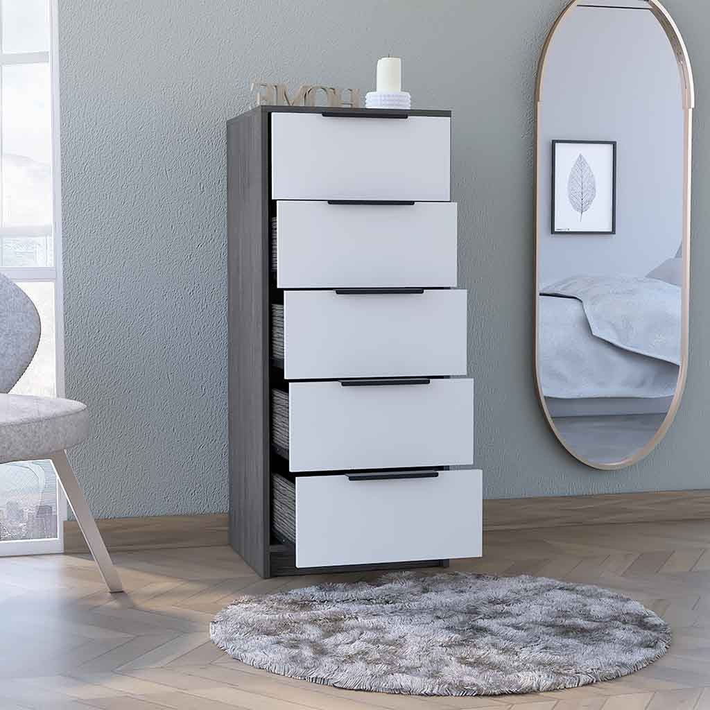 18" White and Gray Five Drawer Standard Chest