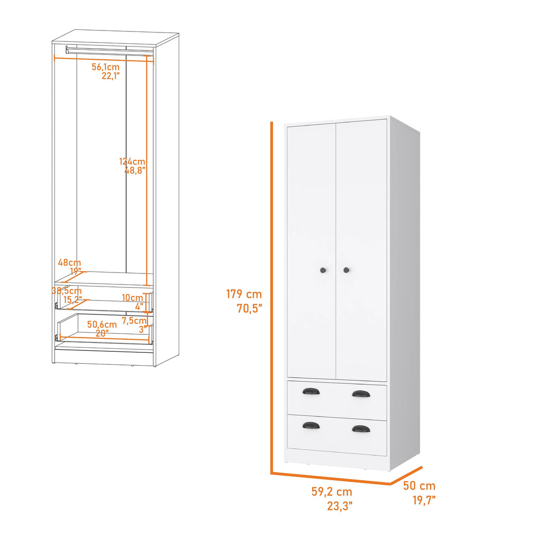 23" White Two Drawer Combo Dresser