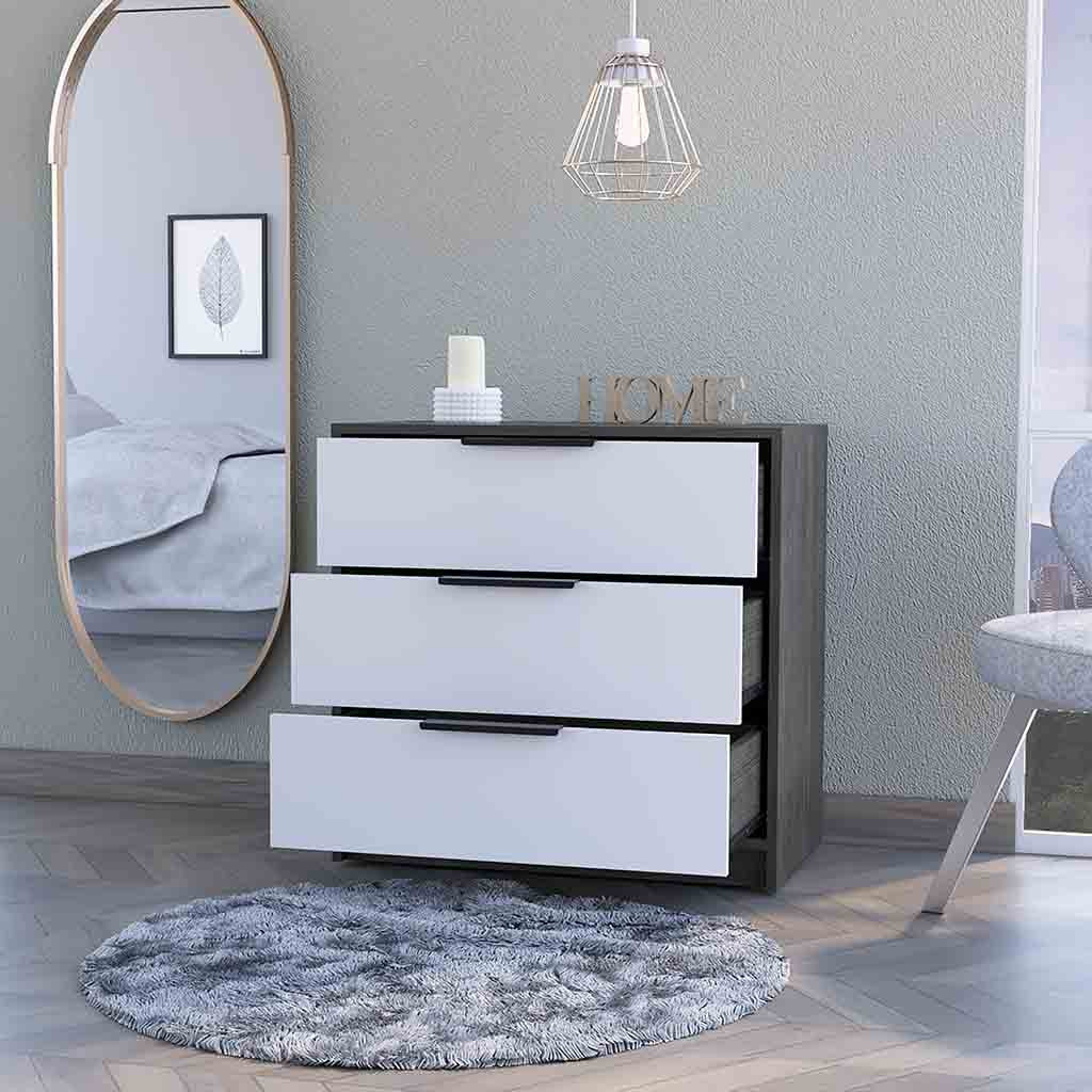 28" White and Gray Three Drawer Dresser