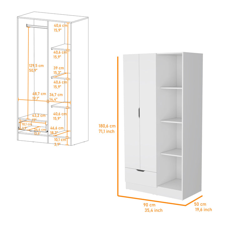 35" White Drawer Combo Dresser