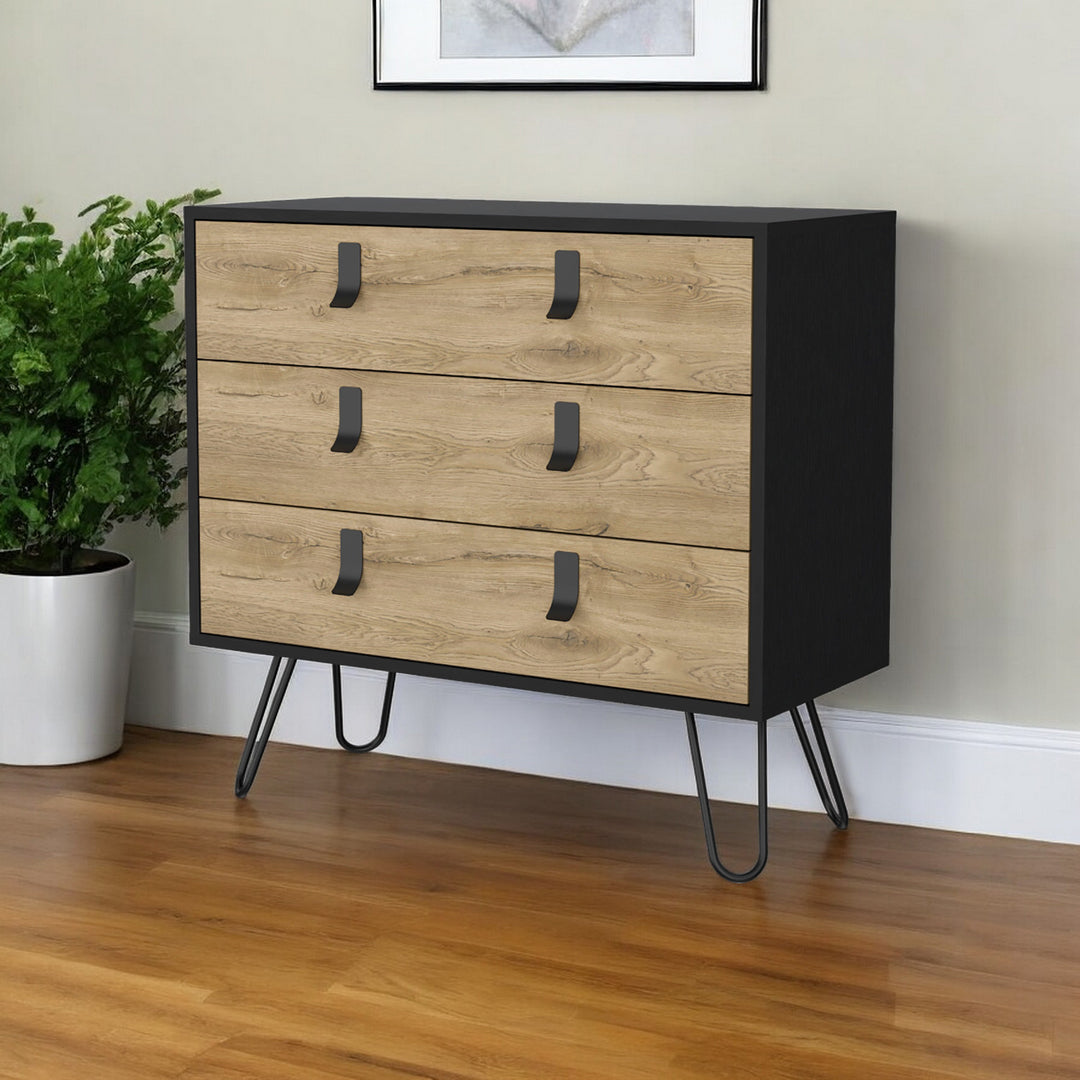 32" Natural and Black Three Drawer Dresser