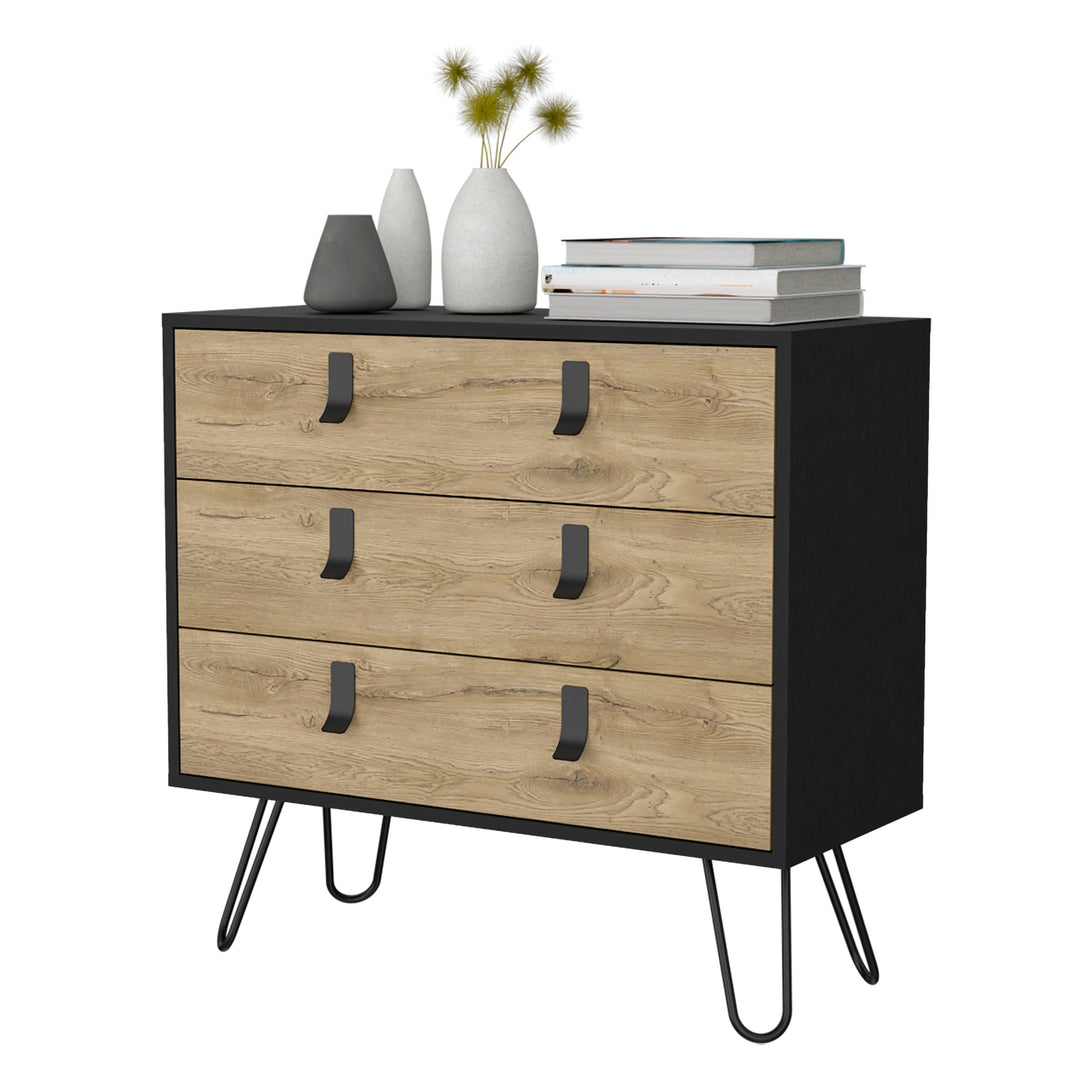 32" Natural and Black Three Drawer Dresser