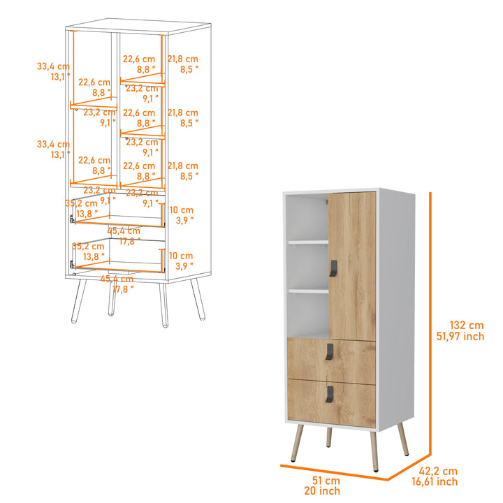 20" White and Natural Two Drawer Dresser