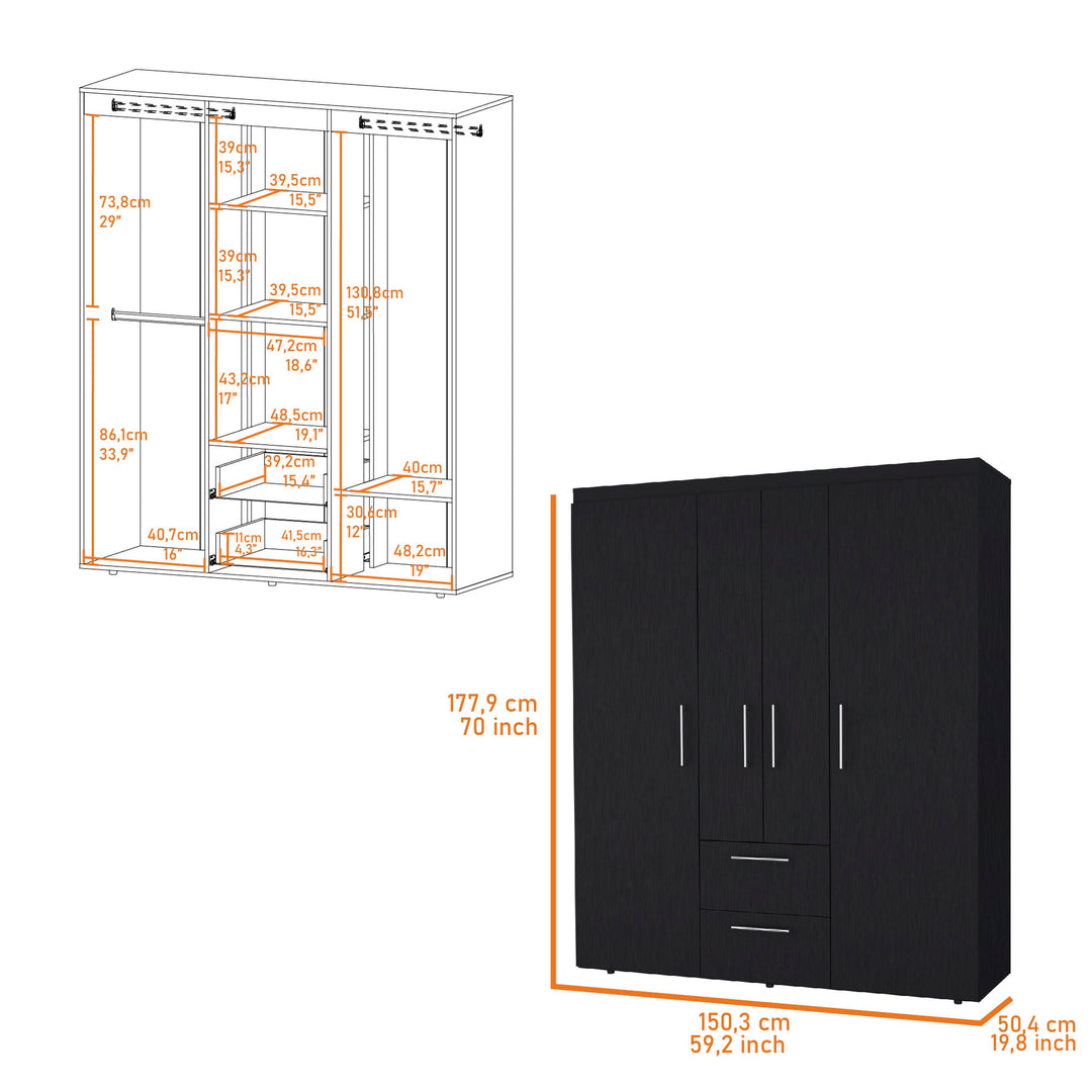 59" Black Two Drawer Combo Dresser