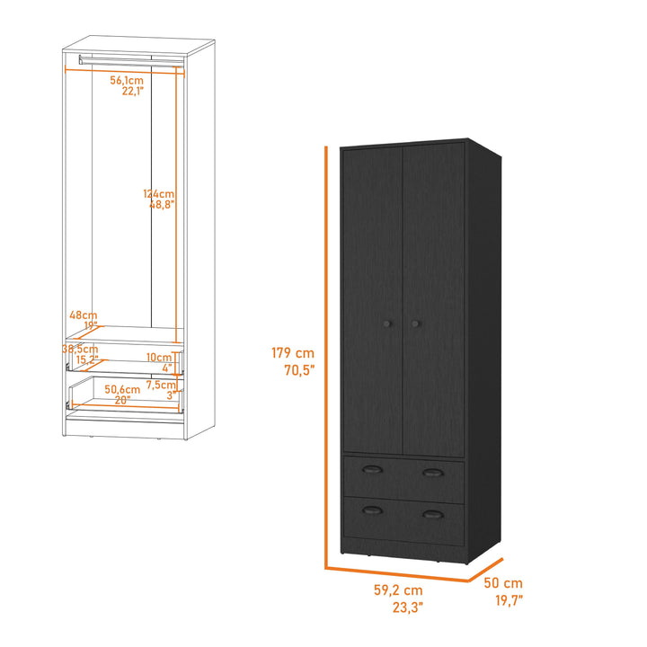 23" Black Two Drawer Combo Dresser