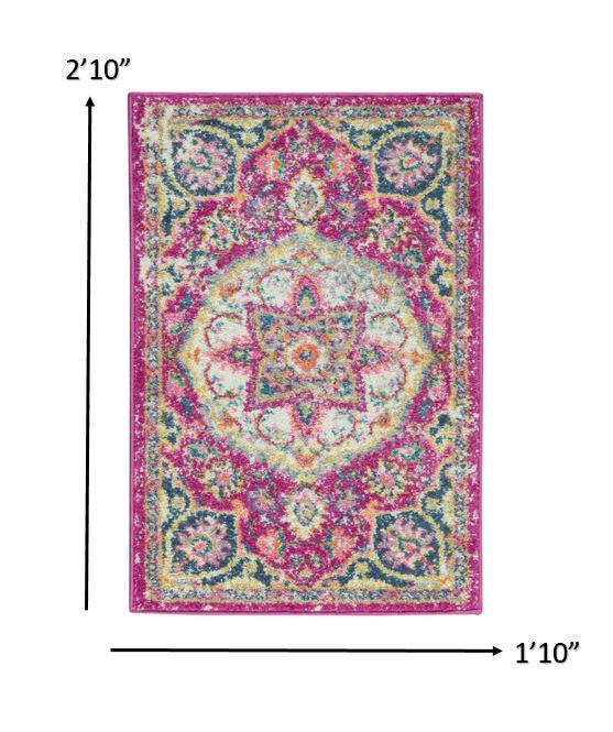 2’ X 3’ Pink And Ivory Medallion Scatter Rug