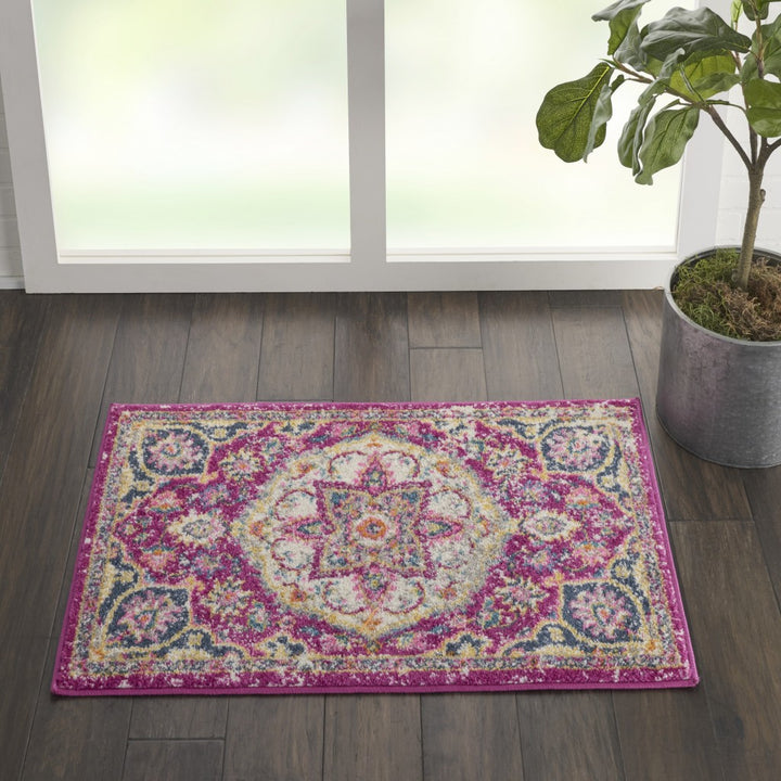 2’ X 3’ Pink And Ivory Medallion Scatter Rug