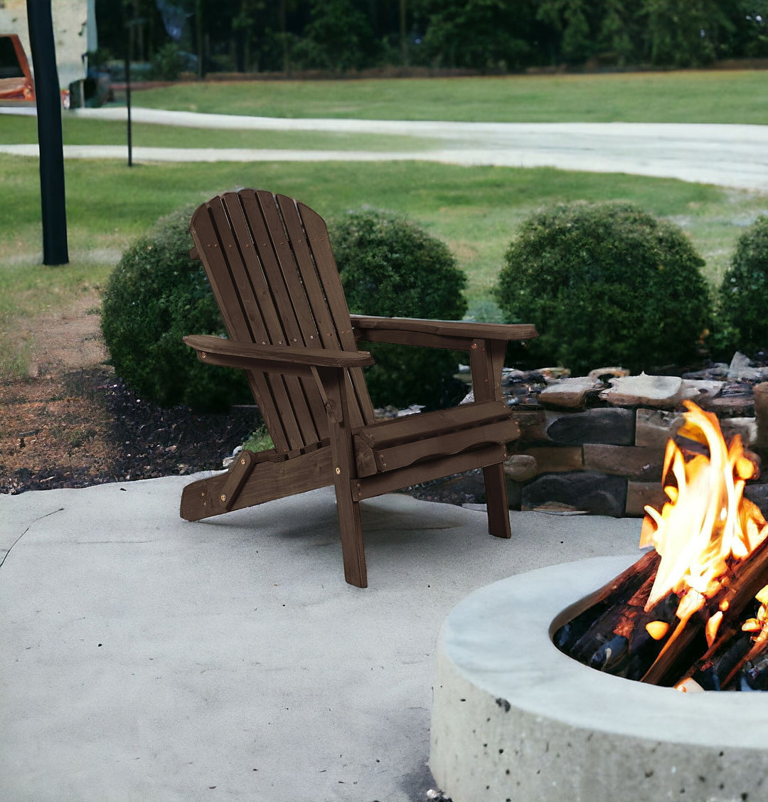 32" Dark Brown and Dark Brown Wood Solid Wood Indoor Outdoor Adirondack Chair