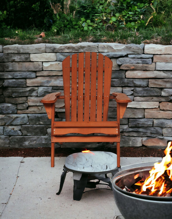 32" Battleship Gray and Brown Heavy Duty Plastic Indoor Outdoor Adirondack Chair