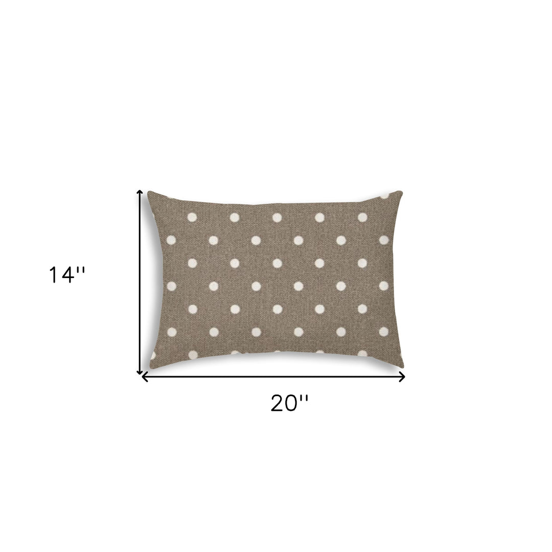 14" X 20" Taupe Polka Dot Indoor Outdoor Throw Pillow