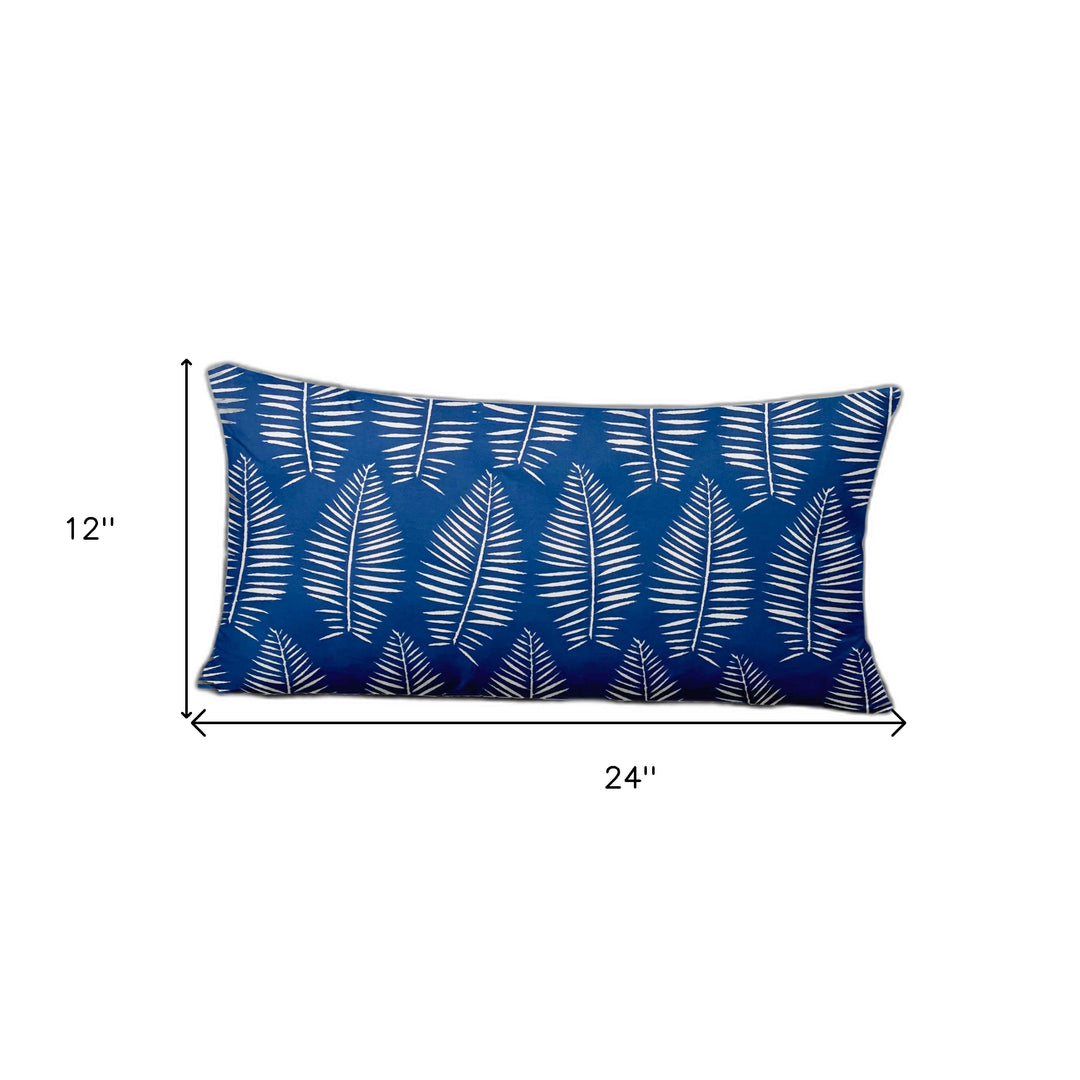 12" X 24" Blue and White Tropical Indoor Outdoor Throw Pillow Cover