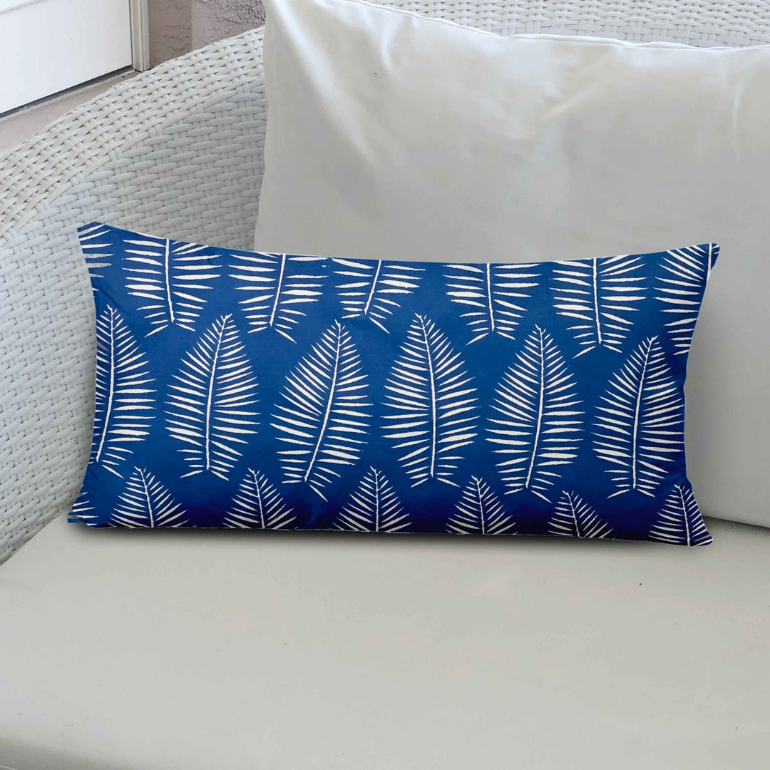 12" X 24" Blue and White Tropical Indoor Outdoor Throw Pillow Cover