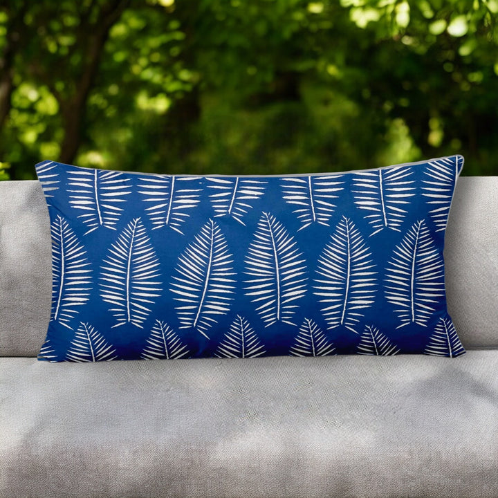 12" X 24" Blue and White Tropical Indoor Outdoor Throw Pillow