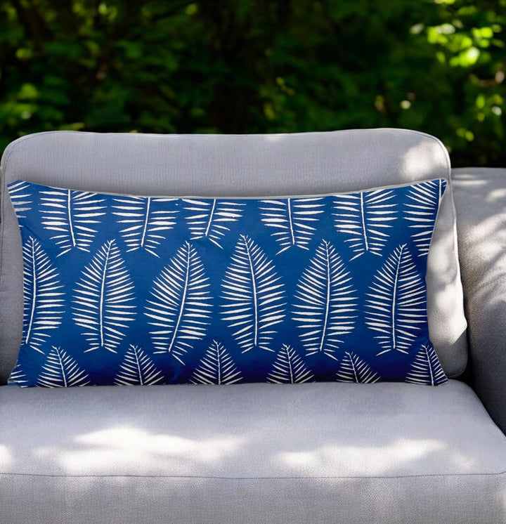 12" X 24" Blue and White Tropical Indoor Outdoor Throw Pillow Cover