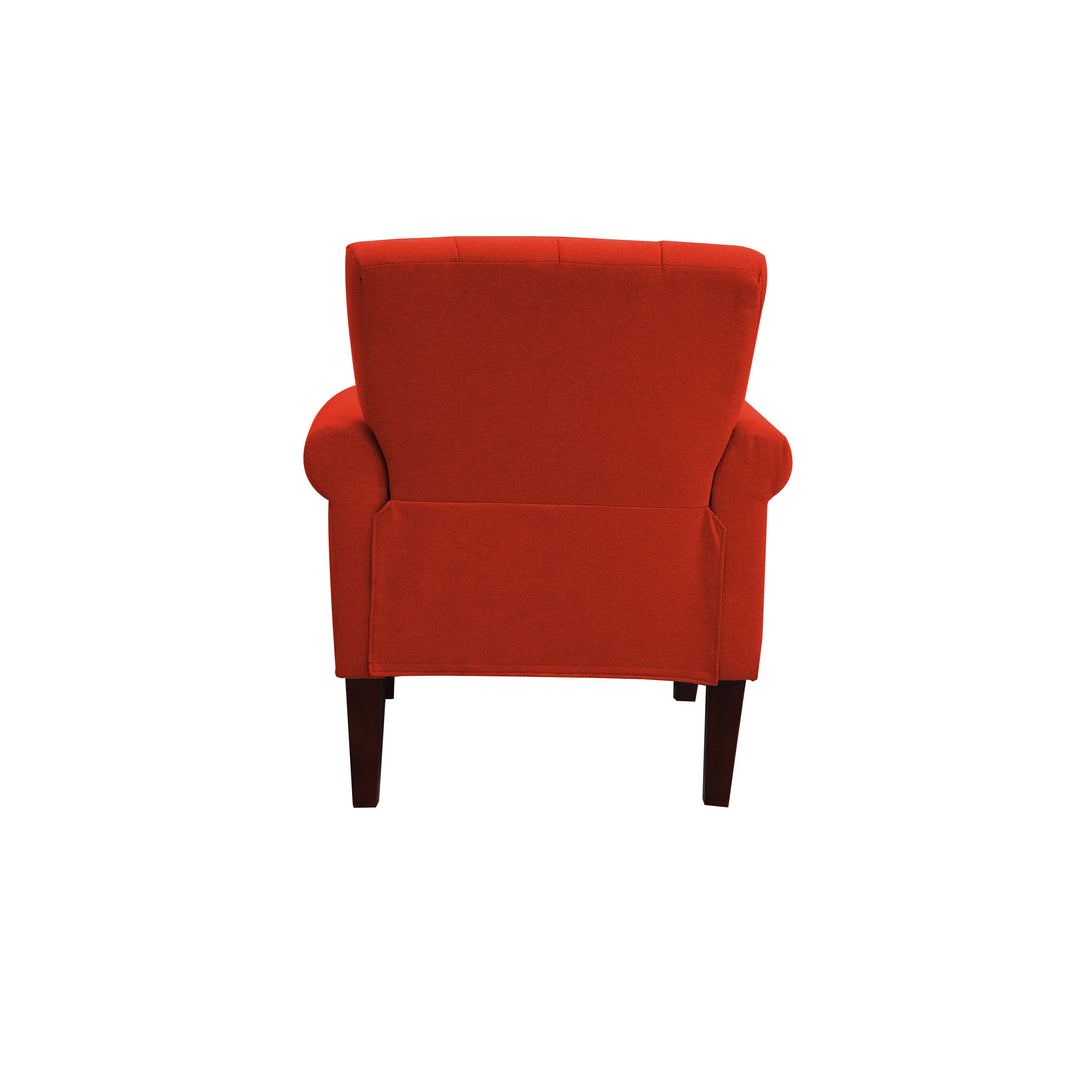 30" Orange And Brown Upholstered Arm Chair